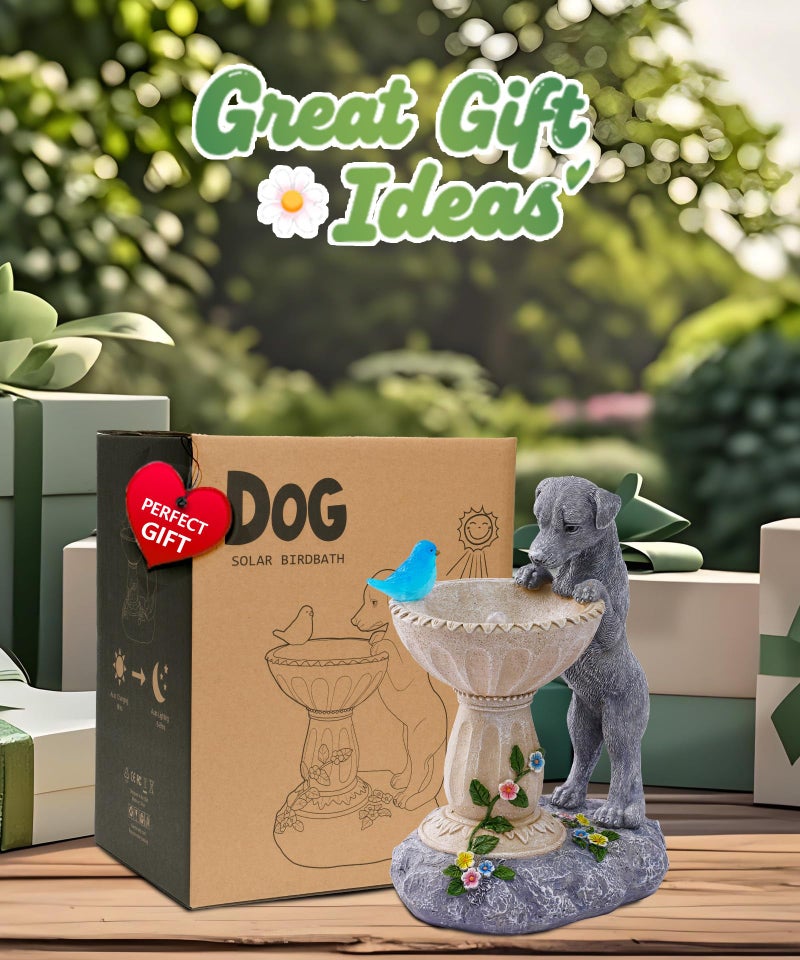 Nacome Solar Dog Garden Statues: Weatherproof Resin Decor with Automatic Lighting - Outdoor Yard Lawn Patio Balcony Art - Gifts for Mom Grandma Women Bird Lovers - Image 3