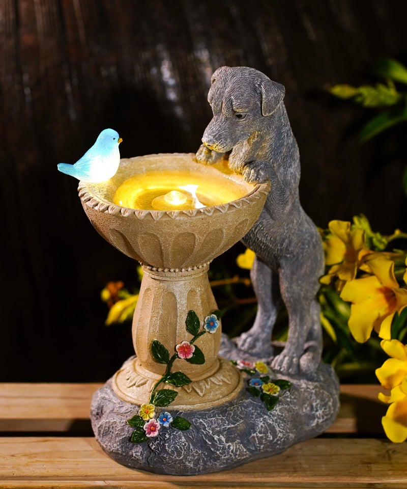 Nacome Solar Dog Garden Statues: Weatherproof Resin Decor with Automatic Lighting - Outdoor Yard Lawn Patio Balcony Art - Gifts for Mom Grandma Women Bird Lovers - Image 2