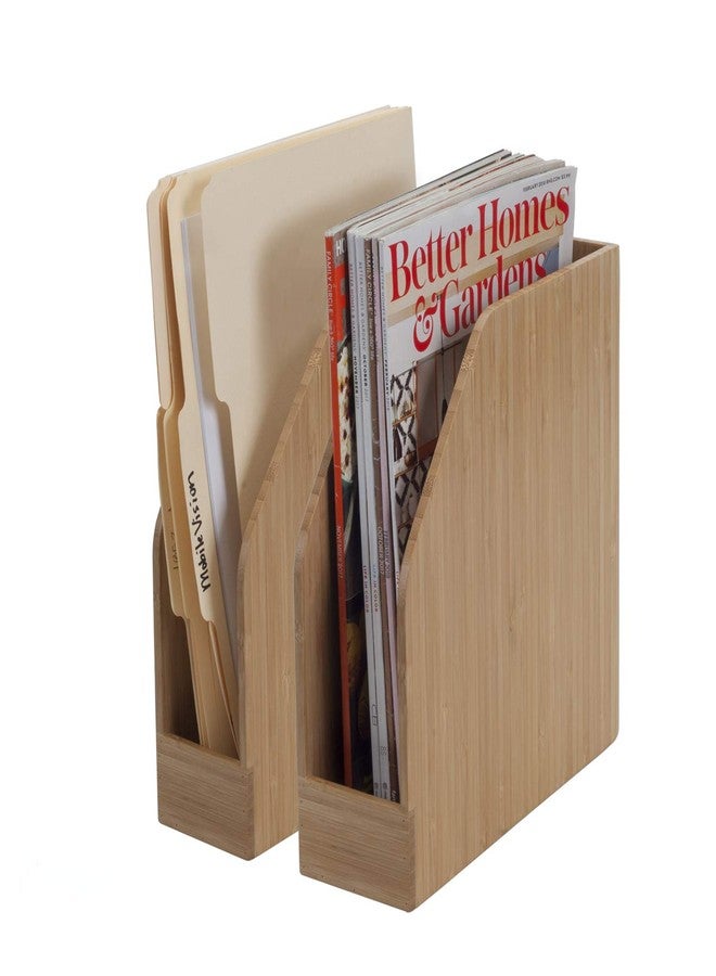MobileVision Bamboo Vertical File Folder Holder & Office Product Organizer, Store Files, Magazines, Notepads, Books and more, 2 Pack Combo Set - Image 1
