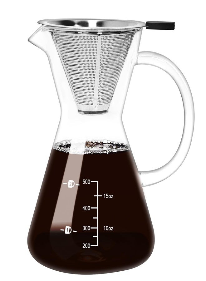 Obsoorth 500ML(16.9oz) Glass Pour Over Coffee Maker with Double Stainless Filte - 4 Cup (Approx Refers to 4 oz. Per Cup) Thickened Heat-Resistant Paperless Pour Over Coffee Dripper Perfect Extraction for Home - Image 1