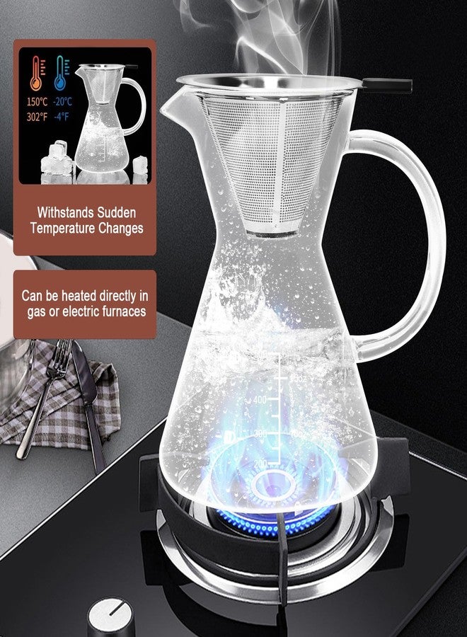 Obsoorth 500ML(16.9oz) Glass Pour Over Coffee Maker with Double Stainless Filte - 4 Cup (Approx Refers to 4 oz. Per Cup) Thickened Heat-Resistant Paperless Pour Over Coffee Dripper Perfect Extraction for Home - Image 4