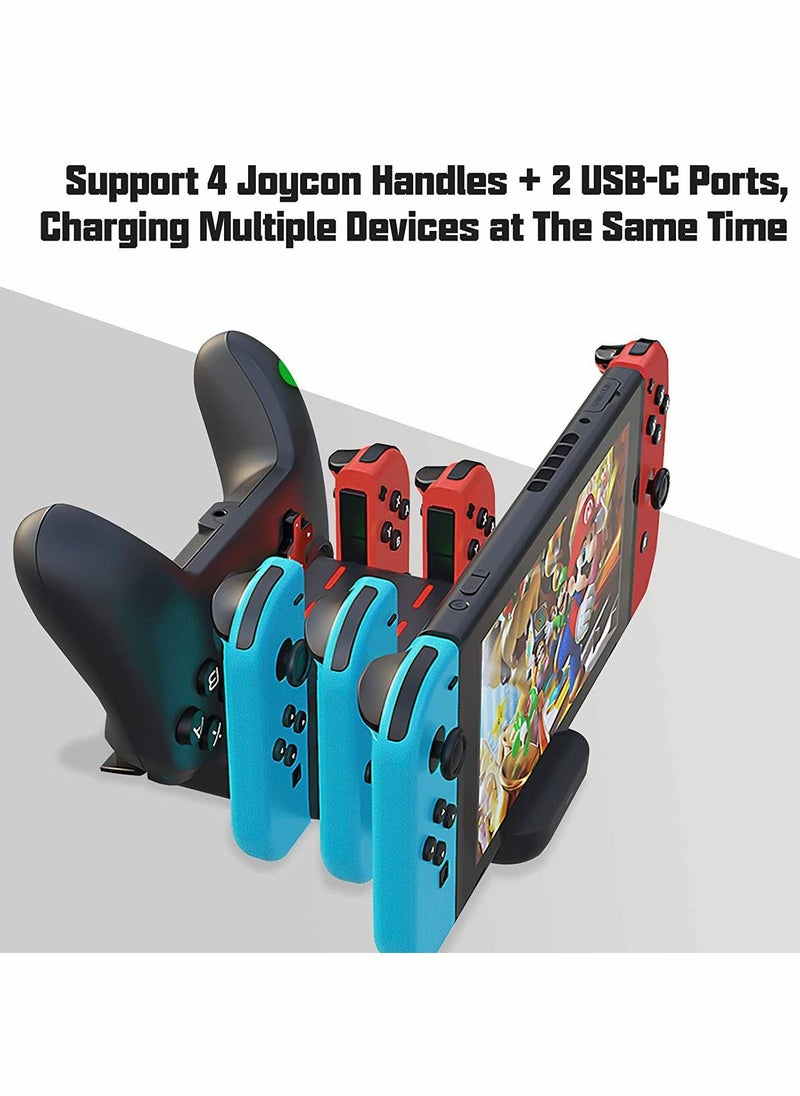 KASTWAVE - Charging Dock Stand for Nintendo Switch Joy-Con, 6 in 1 Type-C USB 2.0 Switch Charging Dock Stand for Joy-Con Controllers, Portable LED Display Charger Docking for Switch, Support Play While Charging - Image 1