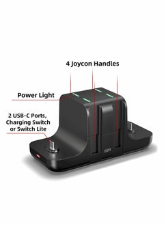 KASTWAVE Charging Dock Stand for Nintendo Switch Joy-Con, 6 in 1 Type-C USB 2.0 Switch Charging Dock Stand for Joy-Con Controllers, Portable LED Display Charger Docking for Switch, Support Play While Charging  - Image 2