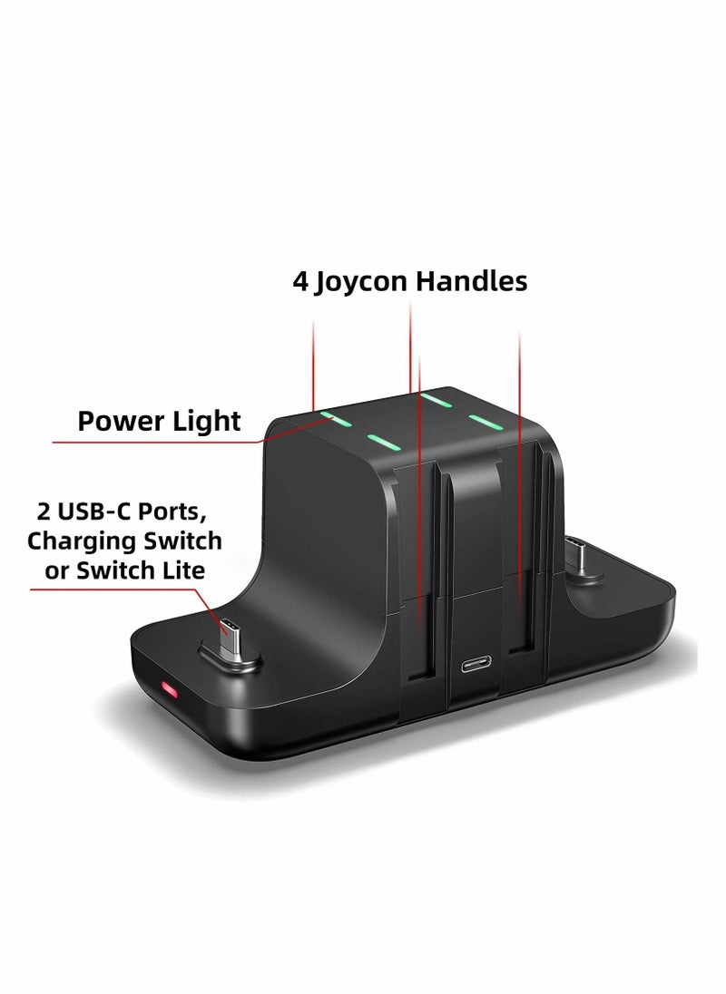 KASTWAVE - Charging Dock Stand for Nintendo Switch Joy-Con, 6 in 1 Type-C USB 2.0 Switch Charging Dock Stand for Joy-Con Controllers, Portable LED Display Charger Docking for Switch, Support Play While Charging - Image 1
