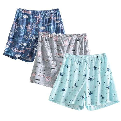 PNAEONG 3 Pack: Womens Pajamas Shorts Set Soft Elastic Waist Lounge Shorts Printed PJ Bottoms, Good Night+Coffee+Star-XL - Image 1