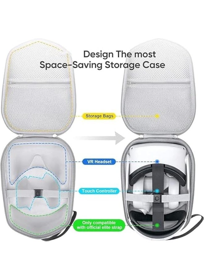 MIXDE - Hard Case Compatible with Meta Oculus Quest 3 VR Gaming Headset&Touch Controllers,Waterproof Shockproof Carrying Bag with Mesh Pocket for Accessories, Suitable for Travel and Home Storag (Grey) - Image 1