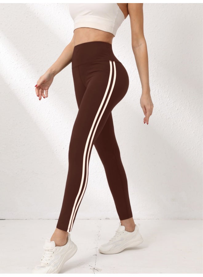 Yoga Pants Women's Fitness Pants Contrasting Stripes Peach Hip High Waist Tummy Control Sports Pants Outdoor Running Yoga Wear