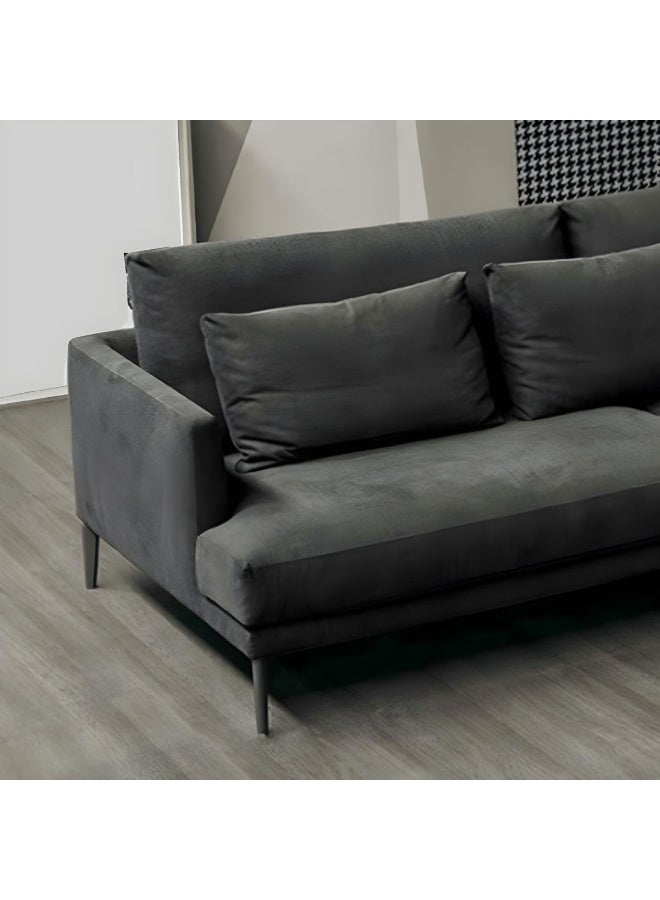 Ripple FURNITURE UAE Homes Modern 3-Seater Velvet Sofa, Grey, Metal Legs, 4 Back Cushions (Black) - Image 4