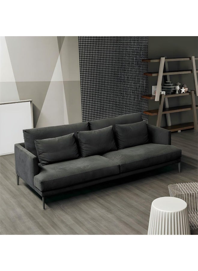 Ripple FURNITURE UAE Homes Modern 3-Seater Velvet Sofa, Grey, Metal Legs, 4 Back Cushions (Black) - Image 1