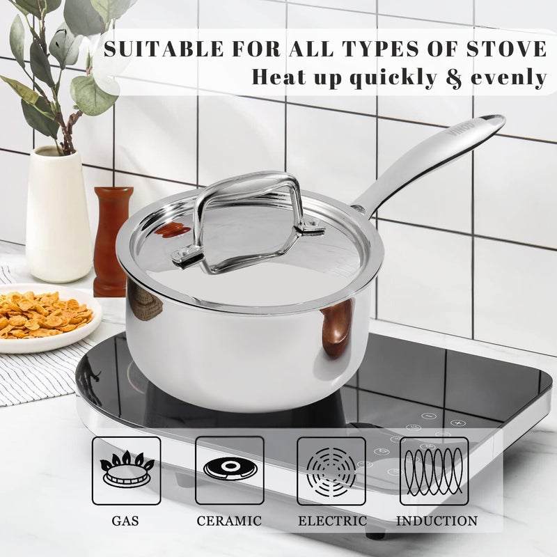 VINOD Vinod Platinum Triply Stainless Steel Saucepan with Lid 22 litres 18 cm 25 mm Thick Tea Chai Pan 5 Year Warranty Induction Gas Friendly Heavy Bottom Silver  - Image 4