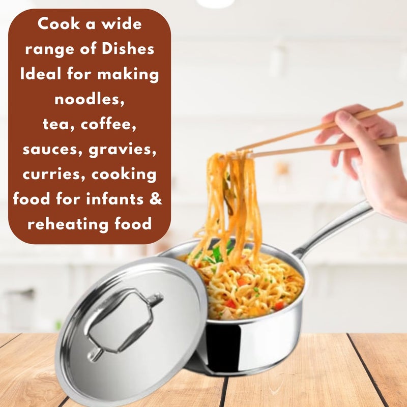 VINOD Vinod Platinum Triply Stainless Steel Saucepan with Lid 22 litres 18 cm 25 mm Thick Tea Chai Pan 5 Year Warranty Induction Gas Friendly Heavy Bottom Silver  - Image 3