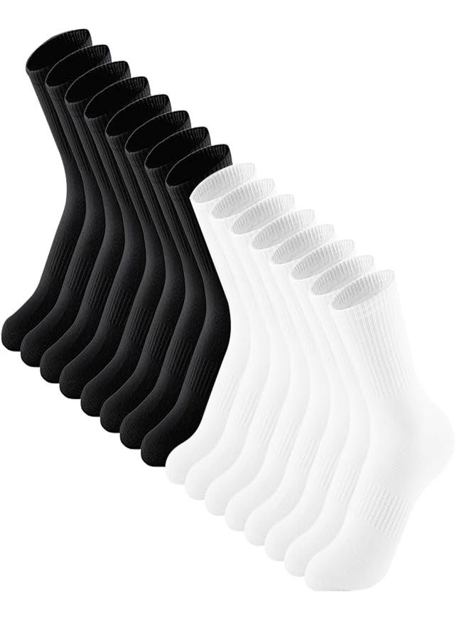 HAWAWA 8 Pairs Crew Athletic Socks for Men Women Cotton Moisture Wicking Cushion Crew Socks for Sport Running Traveling, White & Black - Image 1
