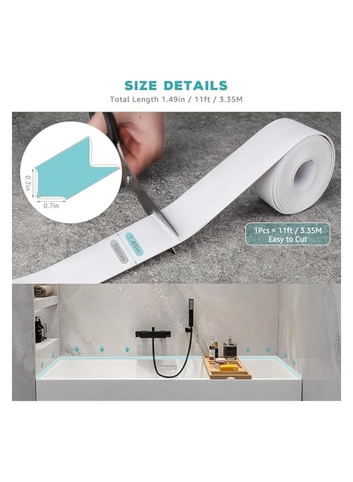 erorex White Caulk Tape Waterproof Self Adhesive, 38mm x 3.2m, Bathroom Sealant Tape, Floor Wall Edge Protector - Image 3