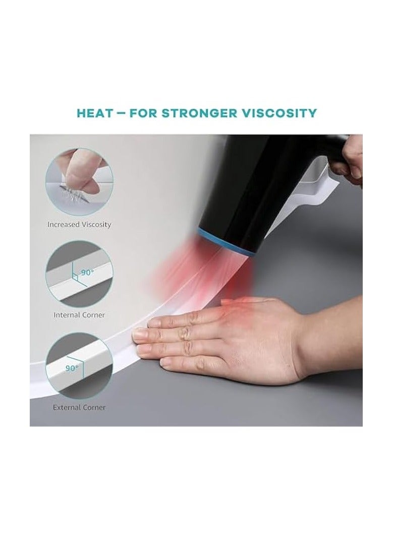 erorex White Caulk Tape Waterproof Self Adhesive, 38mm x 3.2m, Bathroom Sealant Tape, Floor Wall Edge Protector - Image 2