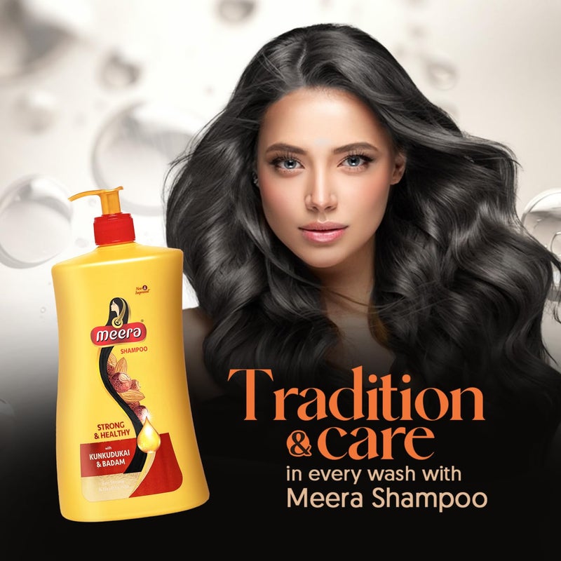 Meera Strong Healthy Shampoo 1 litre Strengthens Hair Reduces Breakage Enriched with Badam Kunkudukai Gentle ParabenFree Care for Women Men - Image 3