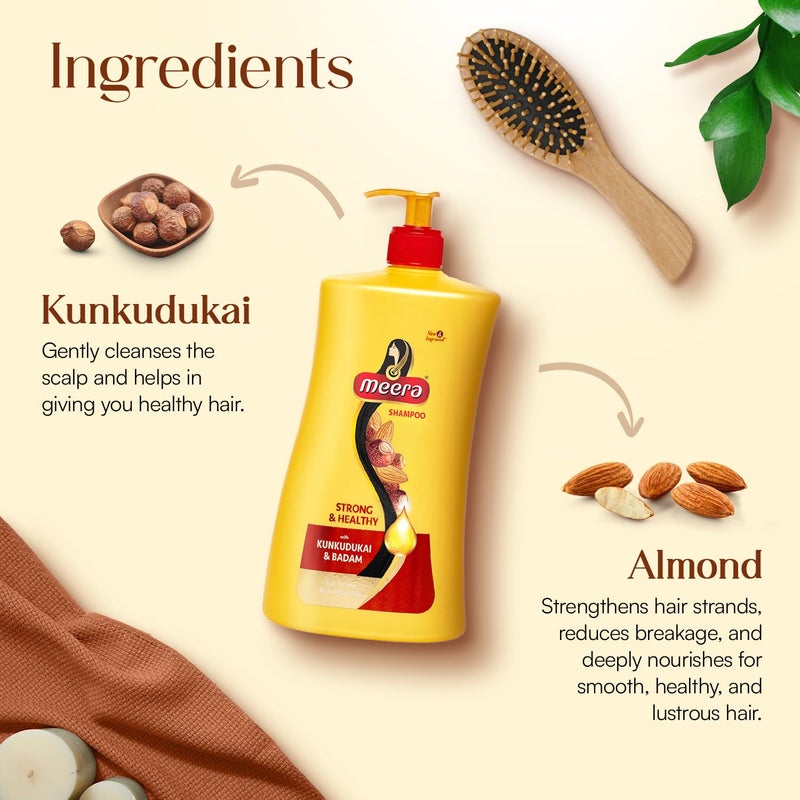 Meera Strong Healthy Shampoo 1 litre Strengthens Hair Reduces Breakage Enriched with Badam Kunkudukai Gentle ParabenFree Care for Women Men - Image 2