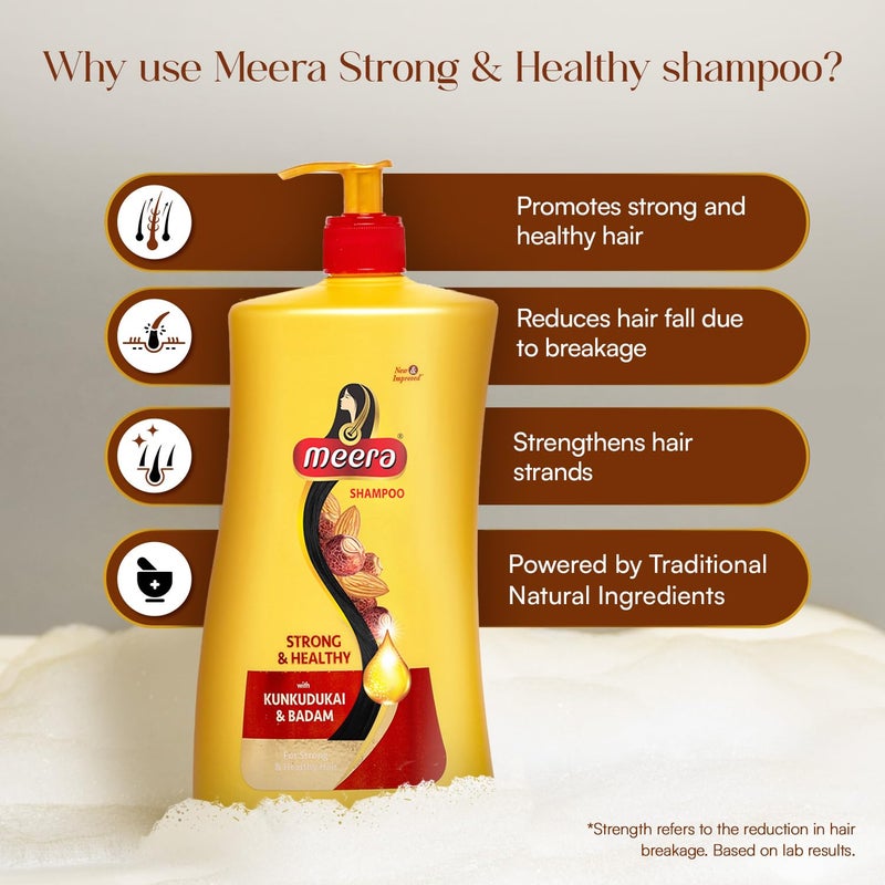 Meera Strong Healthy Shampoo 1 litre Strengthens Hair Reduces Breakage Enriched with Badam Kunkudukai Gentle ParabenFree Care for Women Men - Image 4