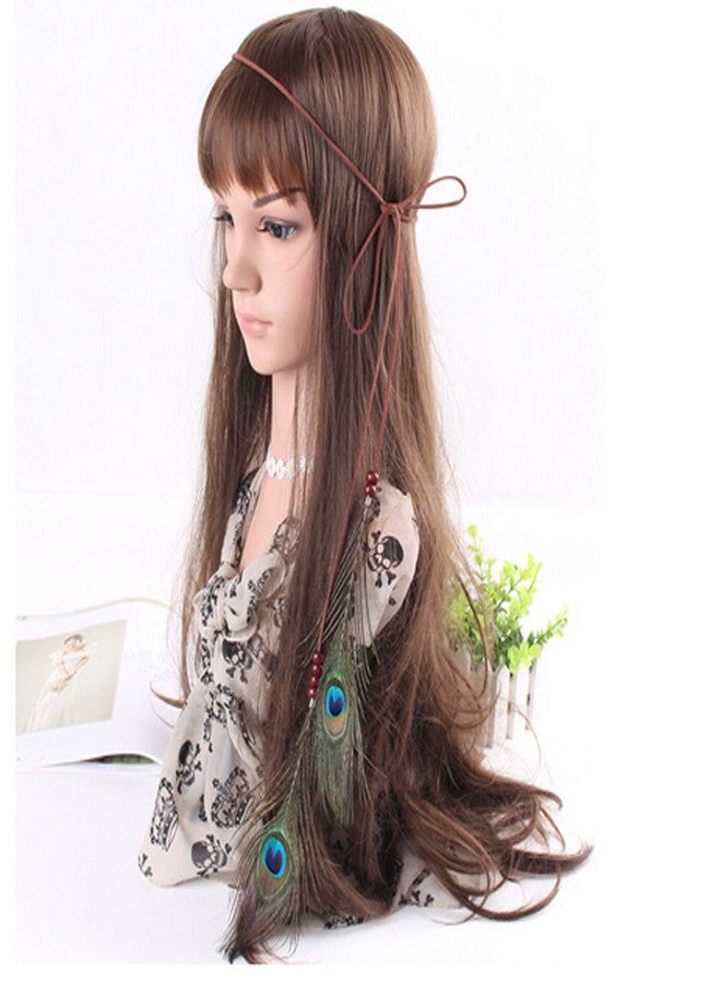 سوبيربليس طوق رأس مزين بريش الطاووس الهندي للبنات والسيدات، إكسسوارات شعر بوهيمية مزينة بشرابات، طوق شعر مصنوع يدويًا - Image 2