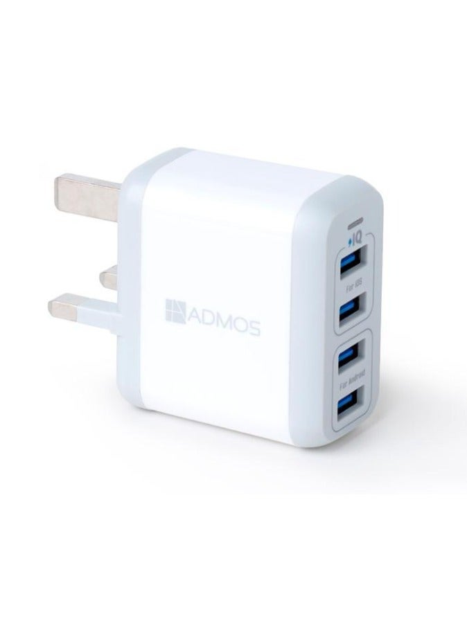 ADMOS Portable 4 Port USB Wall Charger White