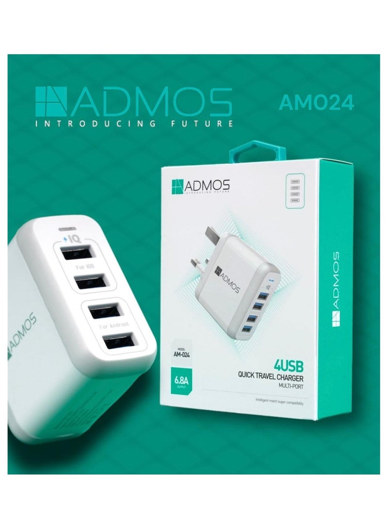 ADMOS Portable 4 Port USB Wall Charger White