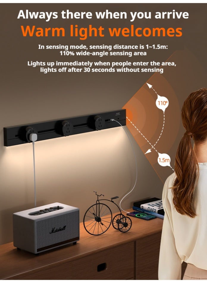 P8 Surface-mounted replaceable track socket（LED sensor strip）·60cm track·White + multi-function adapters x 3 + USB adapter x 1 - Image 2