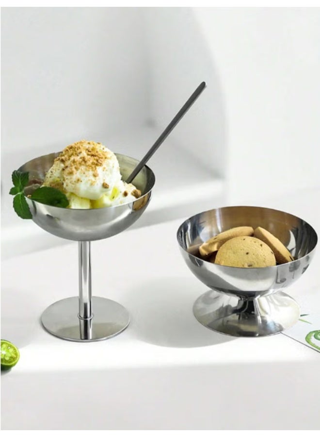 AuliceVerse 2-Piece 304 Stainless Steel Dessert Cup Set - 200ML Footed Cup + 180ML Pedestal Bowl, Anti-Bacterial & Shatterproof Serving Cups for Yogurt/Ice Cream - Image 1