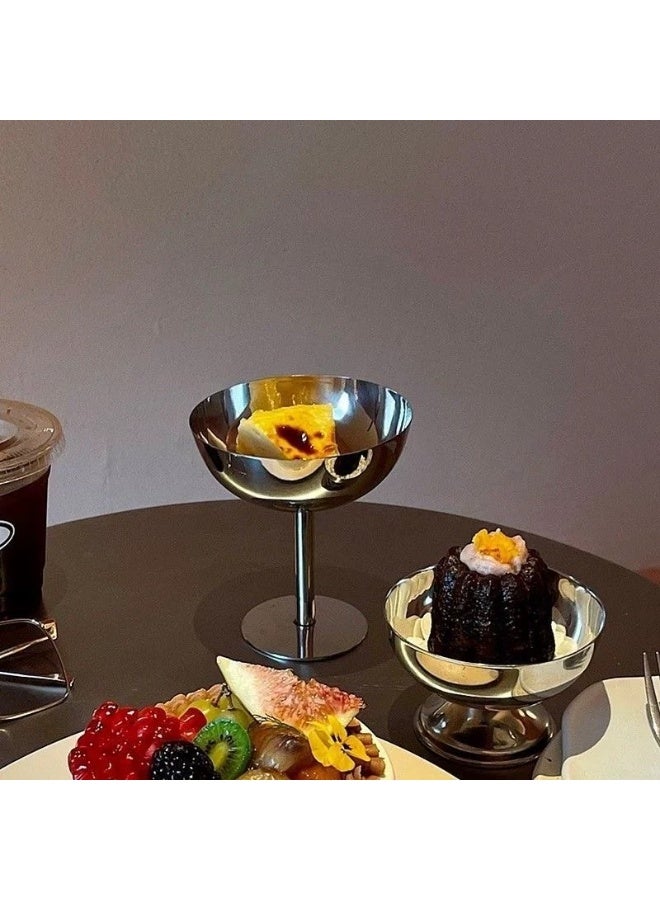 AuliceVerse 2-Piece 304 Stainless Steel Dessert Cup Set - 200ML Footed Cup + 180ML Pedestal Bowl, Anti-Bacterial & Shatterproof Serving Cups for Yogurt/Ice Cream - Image 2