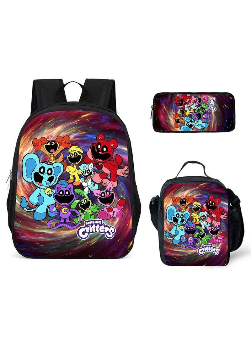 Smiling Schoolbag Three-Piece Set Cartoon Backpack Smiling Small Animals 29*42*16cm