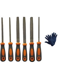 Dumdaar DUMDAAR 6Inch MultiFunction Metal Engineer File Carbon Steel 6Pc TriangularSquareRoundHalfRoundFlat and Half Round Rasp Files Hand Tool Set with Gloves  - Image 1