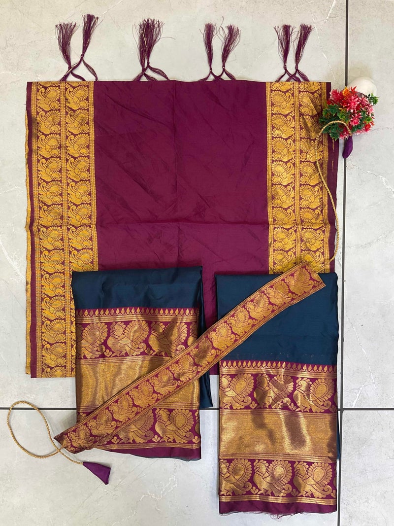 Fabcartz South Indian Traditional Kid Unstitched Half Saree for Girls – Elegant & Colorful Outfit for Special Occasions (Morpich) - Image 5