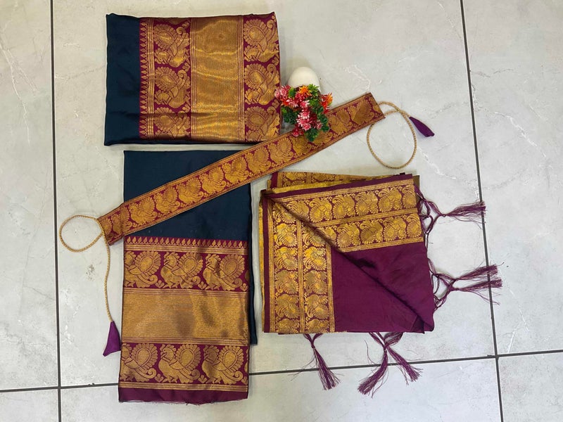 Fabcartz South Indian Traditional Kid Unstitched Half Saree for Girls – Elegant & Colorful Outfit for Special Occasions (Morpich) - Image 4