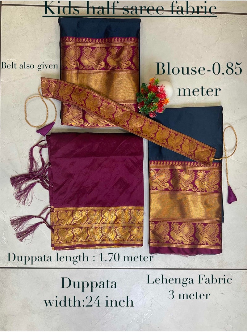 Fabcartz South Indian Traditional Kid Unstitched Half Saree for Girls – Elegant & Colorful Outfit for Special Occasions (Morpich) - Image 3