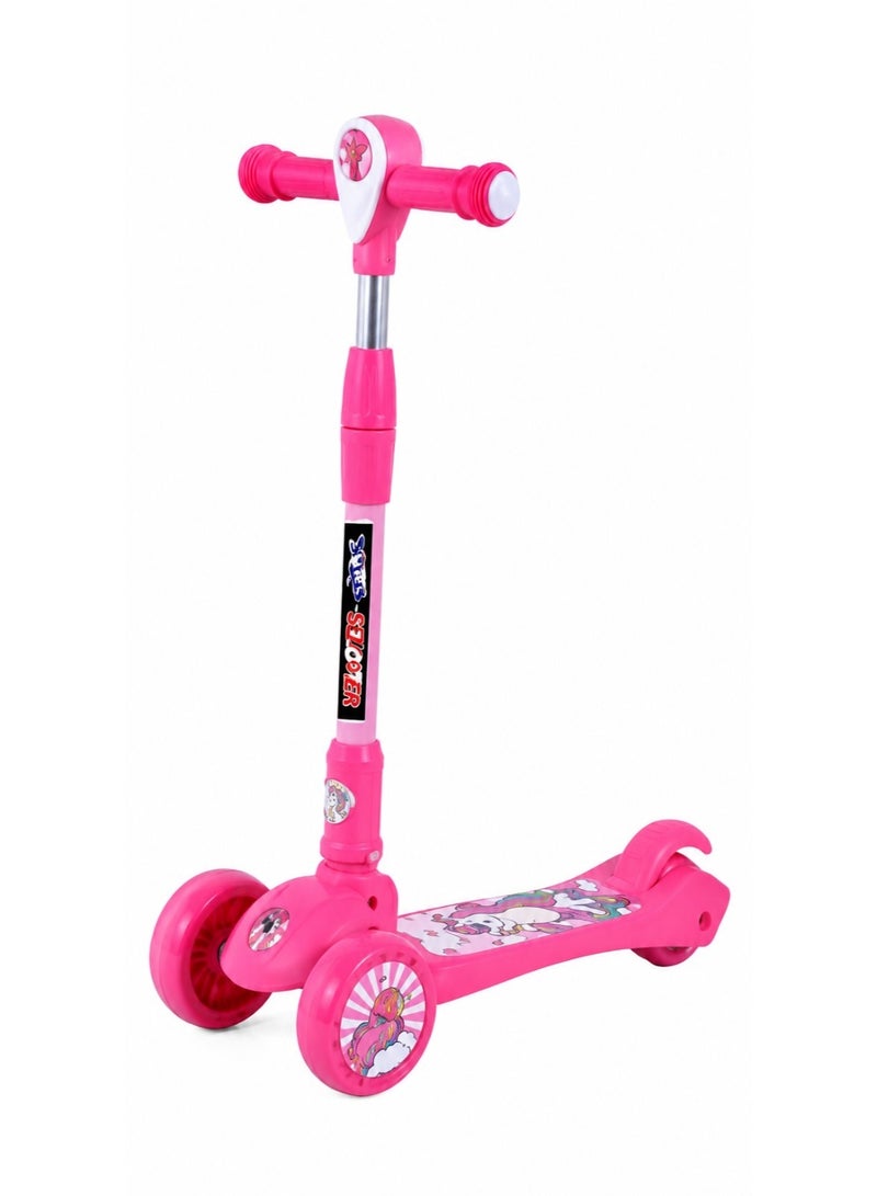 Toy Land Kids 3-Wheel Kick Scooter with LED PU Wheels, 4-Level Adjustable Handlebar, Lean-to-Steer, Rear Foot Brake-Dark pink - Image 2