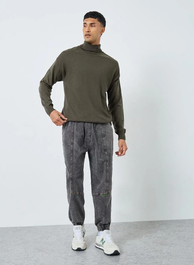 Styli Styli Olive Turtle Neck Relaxed Fit Knit Sweater