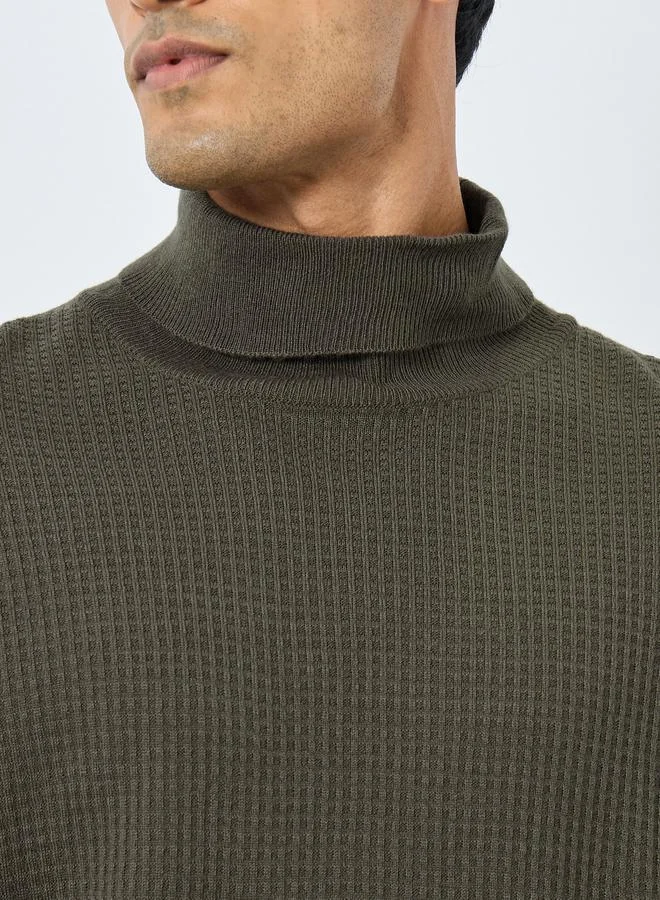 Styli Styli Olive Turtle Neck Relaxed Fit Knit Sweater