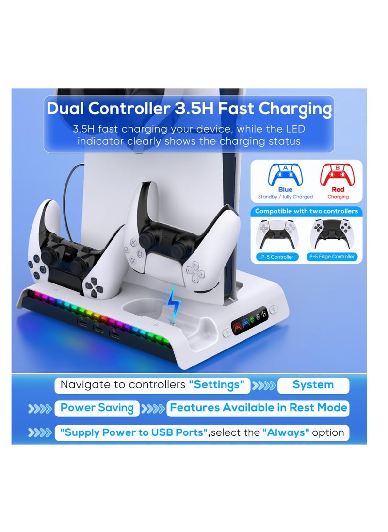 Ipega - PS5 Slim Cooling Stand with Controller Charging Station for PS5 Slim Console(Digital/Disc), Vertical Stand for Playstation 5 Slim Console Accessories with 9RGB Light, 3USB Port, Headset Holder - Image 1