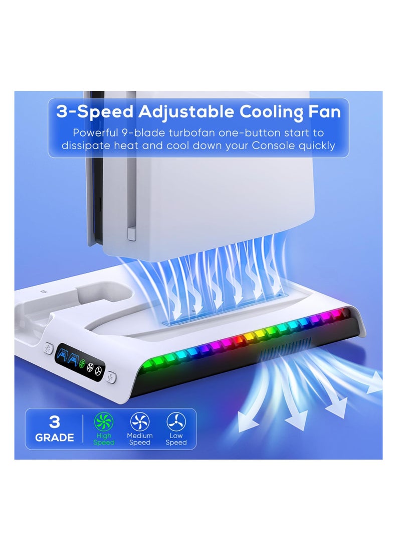 Ipega - PS5 Slim Cooling Stand with Controller Charging Station for PS5 Slim Console(Digital/Disc), Vertical Stand for Playstation 5 Slim Console Accessories with 9RGB Light, 3USB Port, Headset Holder - Image 1