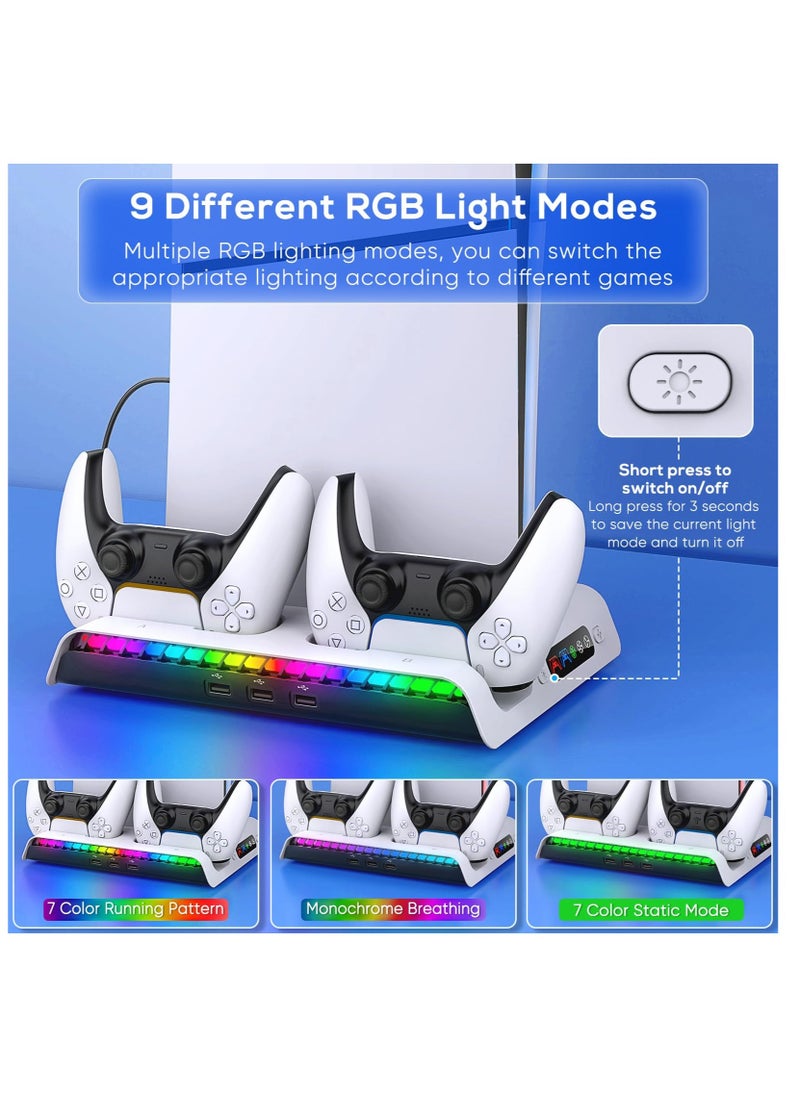 Ipega - PS5 Slim Cooling Stand with Controller Charging Station for PS5 Slim Console(Digital/Disc), Vertical Stand for Playstation 5 Slim Console Accessories with 9RGB Light, 3USB Port, Headset Holder - Image 1