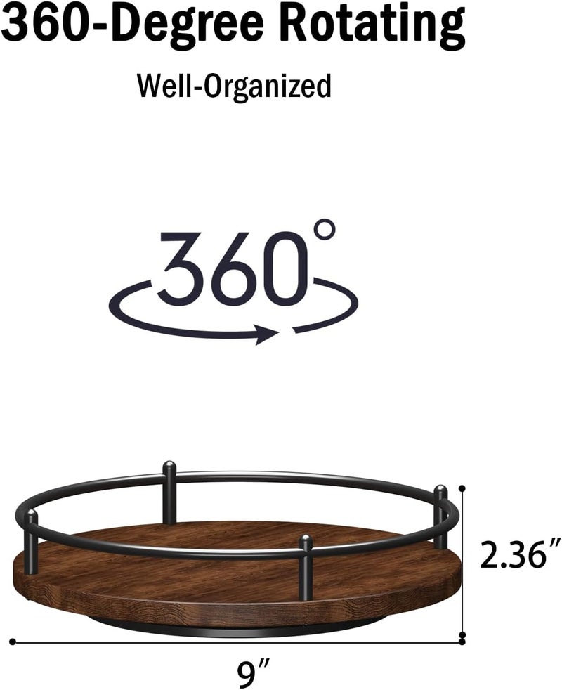 KOKSTOP Lazy Susan Organizer：9 Inch Rotating Spice Rack for Kitchen Countertop Round Wooden Turntable Holder for Cabinet, Dining Table, Cupboard Storage – Black - Image 3