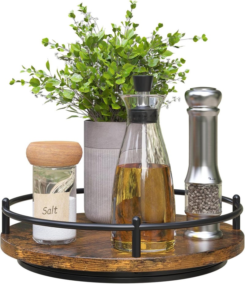 KOKSTOP Lazy Susan Organizer：9 Inch Rotating Spice Rack for Kitchen Countertop Round Wooden Turntable Holder for Cabinet, Dining Table, Cupboard Storage – Black - Image 1