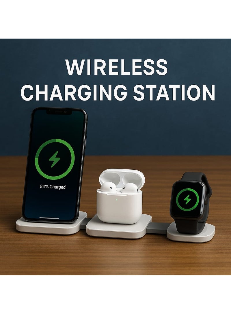 سبارتون محطة شحن لاسلكية قابلة للطي 3 في 1 من ماج سيف، قاعدة شحن سريعة Qi بقوة 15 وات، شاحن سفر مغناطيسي متعدد الاستخدامات لهواتف آيفون 16/15/14/13/12 برو ماكس، ساعة أبل ألترا/9/8/7/6/SE/5/4/3/2، سماعات إيربودز 3/2/برو، ووسادة جانبية محمولة بمنفذ USB-C - Image 2