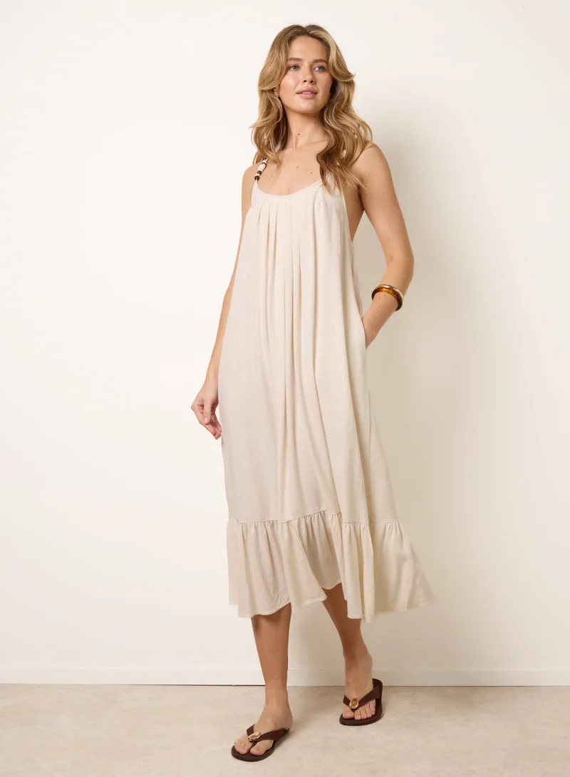 Blue Vanilla Natural Textured Dress With Bead Details