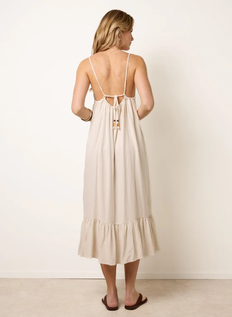 Blue Vanilla Natural Textured Dress With Bead Details