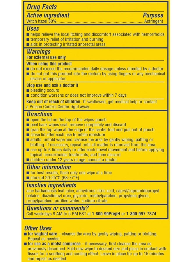 Preparation H مناديل تحضير H القابلة للشطف لعلاج البواسير، تخفيف قوي مع هازل الساحرة والألوة، كيس (2 × 48 قطعة، 96 قطعة) - Image 2