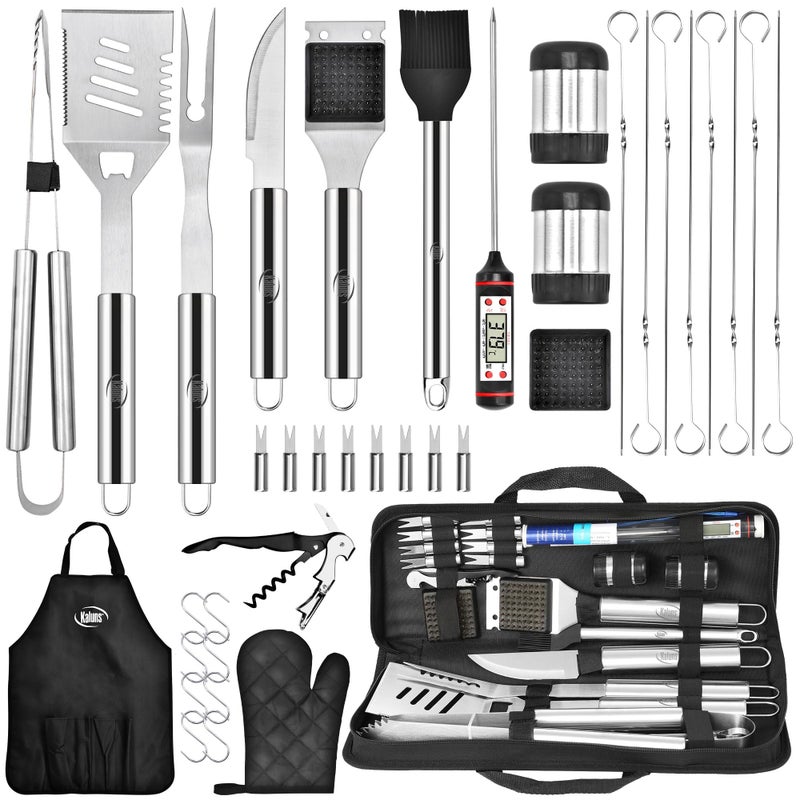 Kaluns Grilling Accessories, Dad Gifts for Fathers Day, Heavy Duty Stainless Steel Grill Set BBQ Grill Accessories for Outdoor Grill with Meat Thermometer, Case and Apron - Image 1
