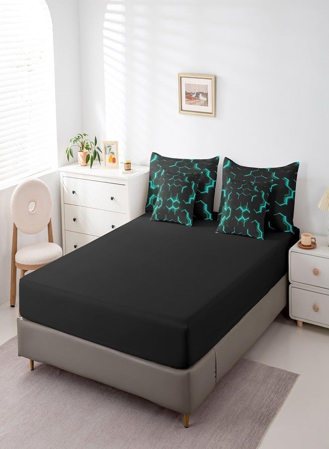 Feelyou Teal and Black Print 7 Piece Bedding Set Twin Size Hexagonal Comforter Set with Sheets Kids Boys Teens Honeycomb Decor Bed in a Bag Beehive Geometric Bed Set - Image 5