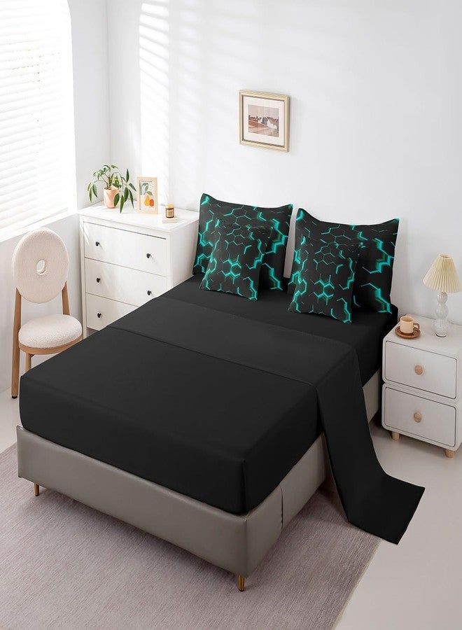 Feelyou Teal and Black Print 7 Piece Bedding Set Twin Size Hexagonal Comforter Set with Sheets Kids Boys Teens Honeycomb Decor Bed in a Bag Beehive Geometric Bed Set - Image 2