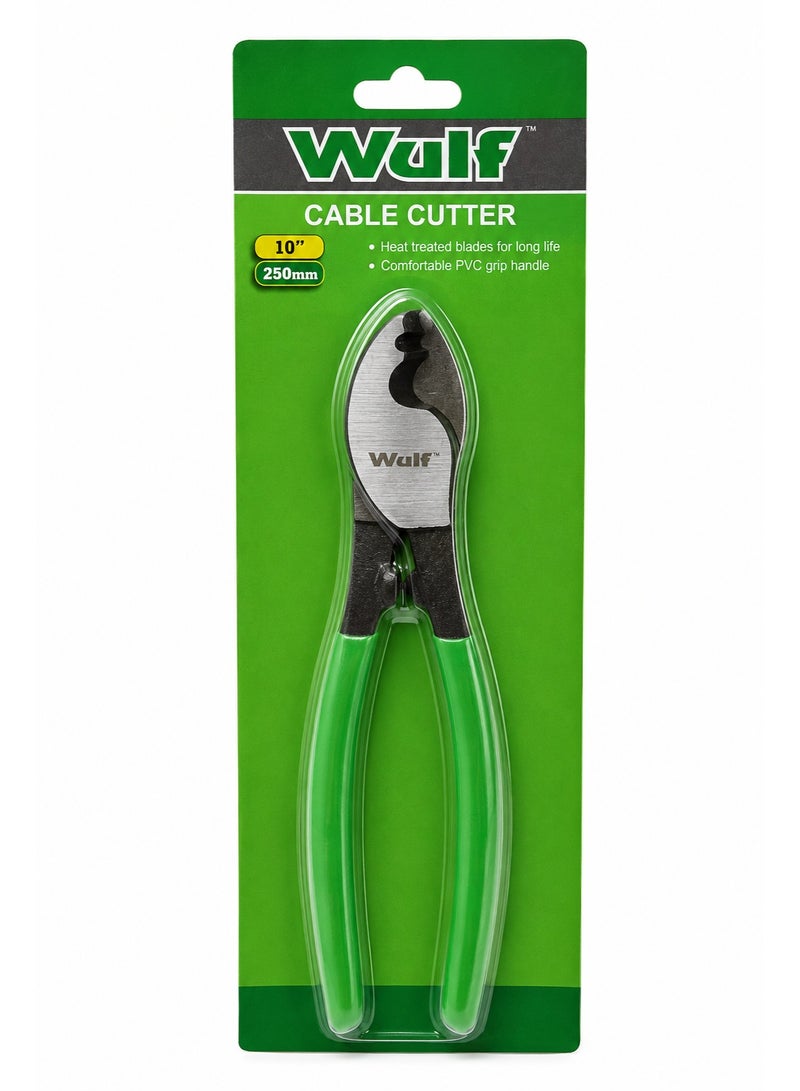 WULF 10 Inch Cable Cutter Heavy Duty Wire Cutting Plier Tool 250mm with Heat Treated Carbon Steel Blades and Non Slip PVC Grip Handle for Electrical, Telecom, Copper & Aluminium DIY Cable Cutting - Image 1