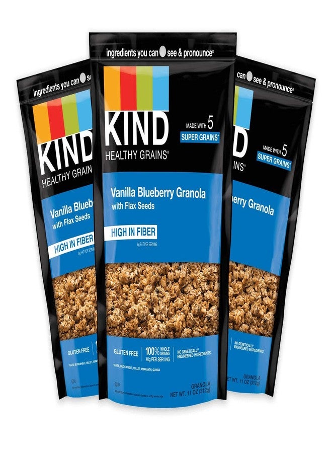 KIND Healthy Grains, Vanilla Blueberry Granola with Flax Seeds, Healthy Snacks, Gluten Free, 100% Whole Grains, 5g Protein, 11oz, 3 Count - Image 1