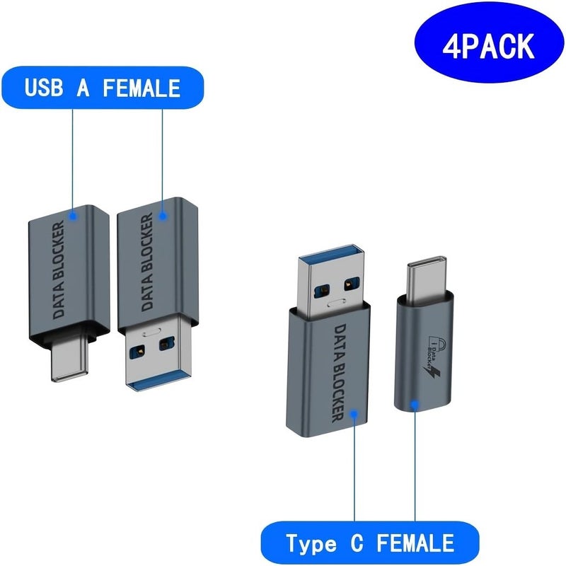 Silvery 4Pcs USB Data Shield Adapters USB to USB Female USB C Female - Image 4